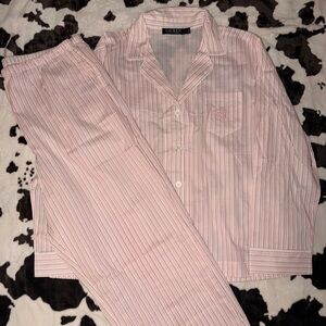 Ralph Lauren Striped Cotton-Blend Lawn Sleep Set in pink stripe